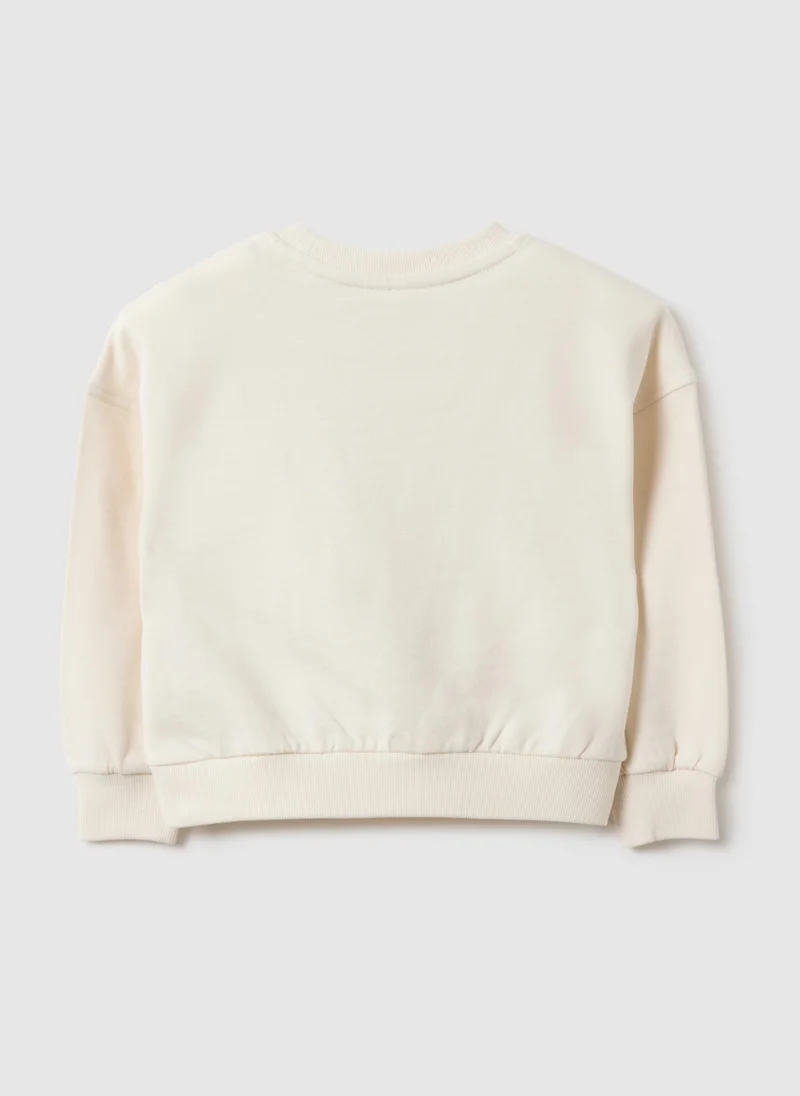 او في اس هودي قطن أبيض نقي للبنات بقصة عادية مع زينة